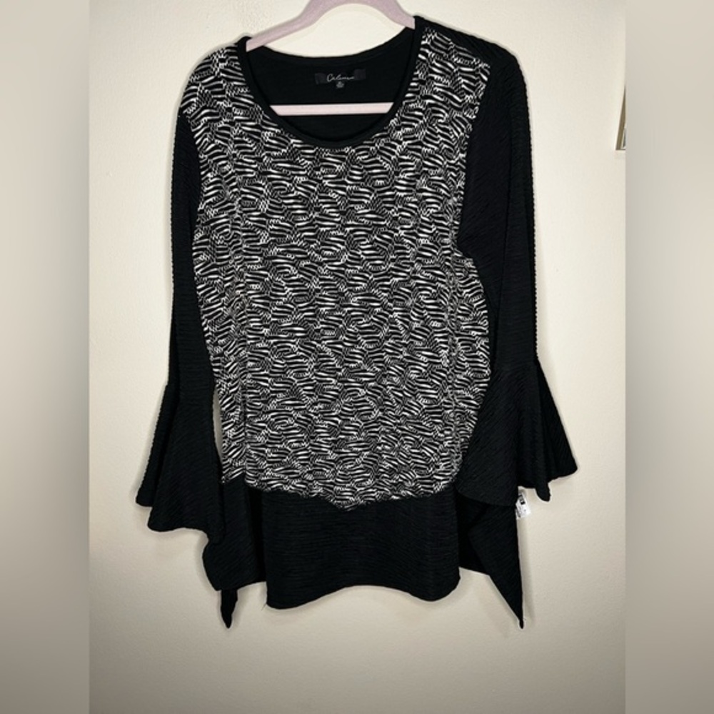 Calessa Tunic Top  Size Large Women's Black & White Asymmetrical XL